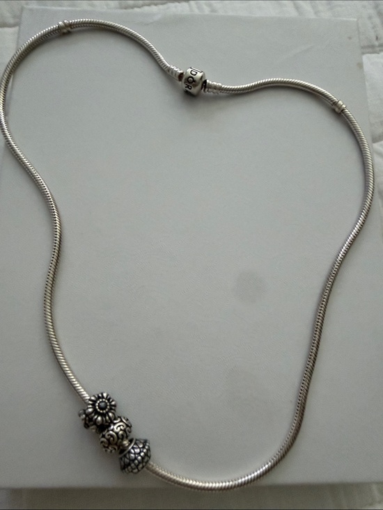 Pandora Jewelry - Pandora Silver Snake Chain Necklace with Floral and Filigree Charms